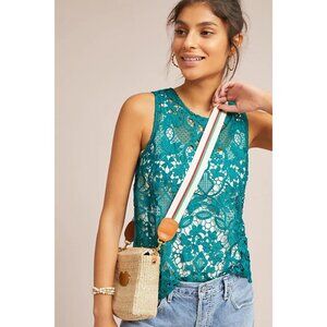 Anthropologie James Coviello Martigues Lace Shell Tank Top Teal Green Size XS